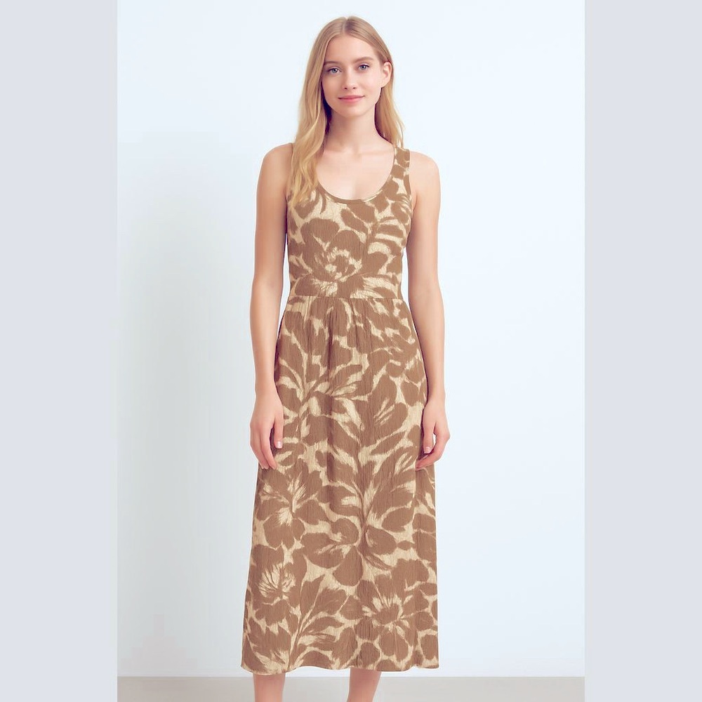 Michael Michael Kors Maxi Dress Size M Brown Beige Floral Sleeveless